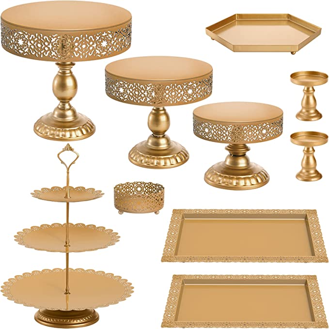 10 Pieces Gold Cake Stand Set