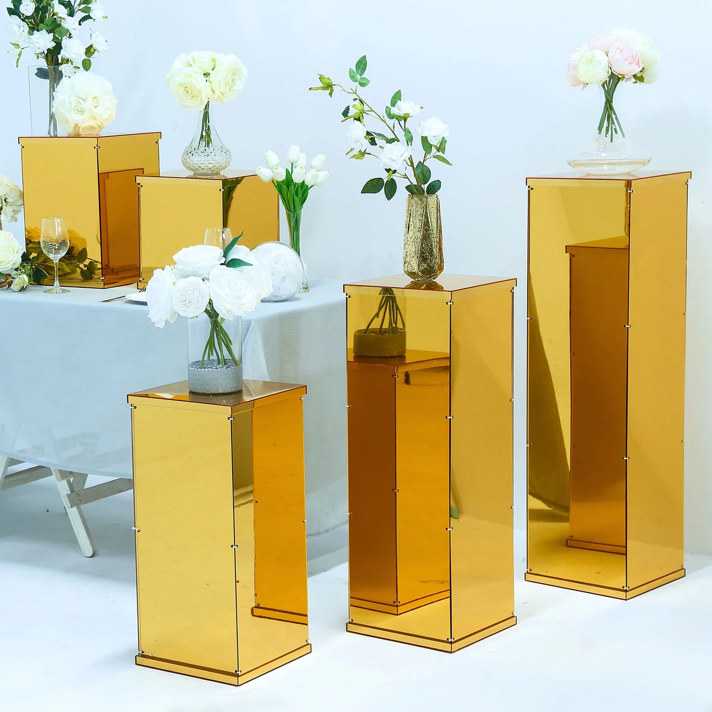 Set of 5 Gold Mirror Finish Acrylic Pedestal Risers