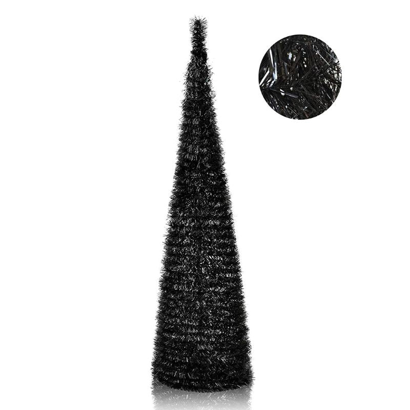 Slim Black Tinsel Pop-Up Artificial Halloween Christmas Tree 5'